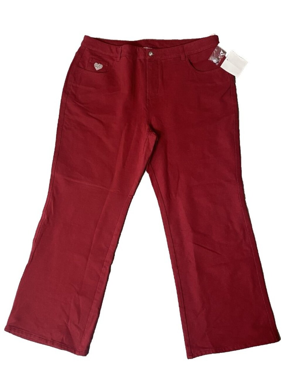 Dream Jeannes Quacker Factory Size 18W Red Stretch Jeans Pants Rhinestones NEW